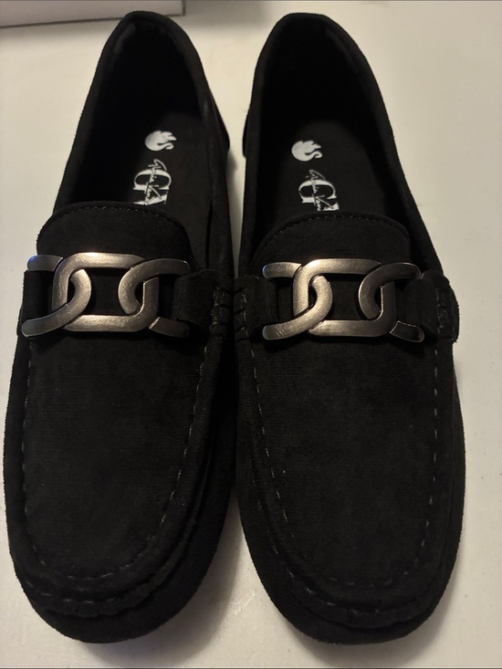 Gloria Vanderbilt Shoes - Gloria Vanderbilt Black Suede Loafers with Gunmetal Chain